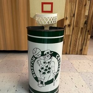 Vintage NBA 80s 19” Boston Celtics Metal Trash Can + Cardboard hoop - preowned